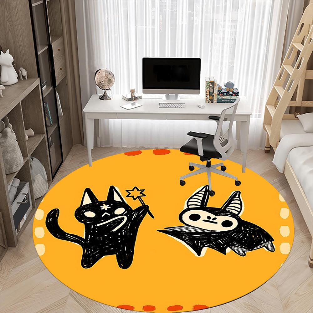 1pc Halloween Cats Office Round Area Rug, Indoor Mat Suitable For Office, Under Office Chairs Bedroom Living Room Home Decor176
