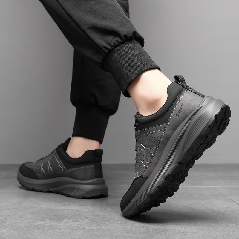 Fashion New Men Leather Shoes Running Sneakers Anti-slip Breathable Men's Walking Shoes Lace Up Soft Casual Shoes Lightweight Man Shoes