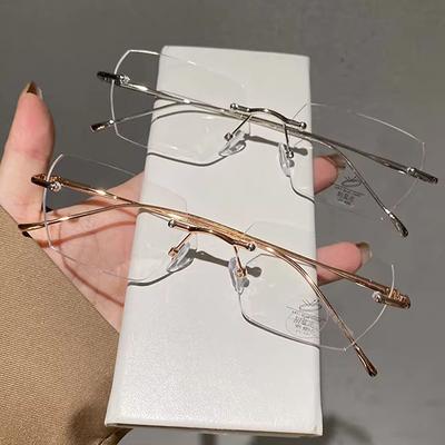 Ultra-light Rectangular Pure Titanium Frameless Myopia Glasses Frame Men Anti-blue Light Reading Eyeglasses