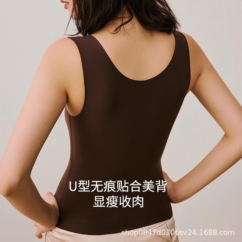 V-neck Autumn and Winter Thermal Underwear with Chest Pads Integrated Slim-fitting Gathering Sling Vest Free of Bras and All-match Outside