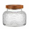 Elegant Food Storage Jar Embossed Glass Canister for Kitchen Organization Airtight Wooden Lid Coffee Tea Nut Container