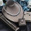 Korean Bridal Jewelry Set: Zircon Necklace, Earrings & Ring - Elegant Wedding Accessories
