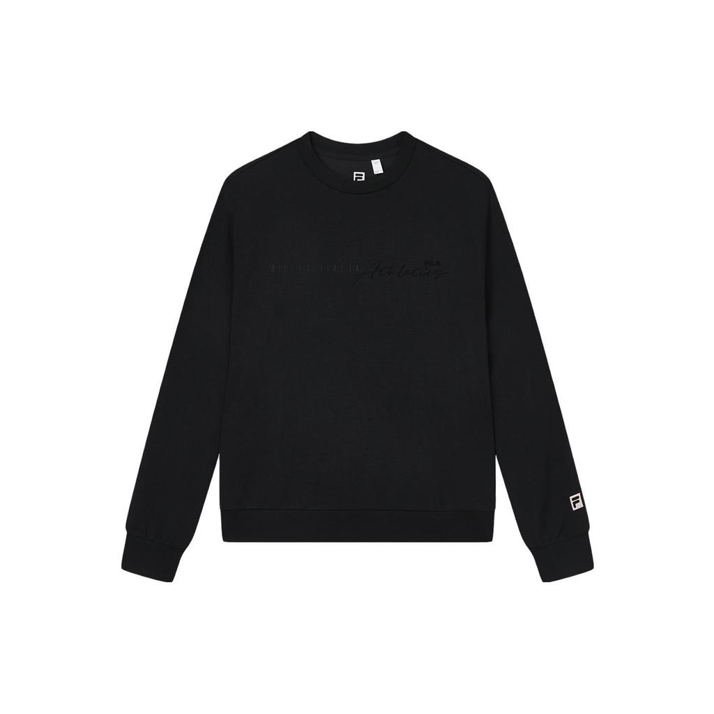 FILA Official Womens Pullover Sweatshirt 2023 Autumn Loose Round Neck Long Sleeve Sports Fitness Top Women tops Black A11W331204F-BK