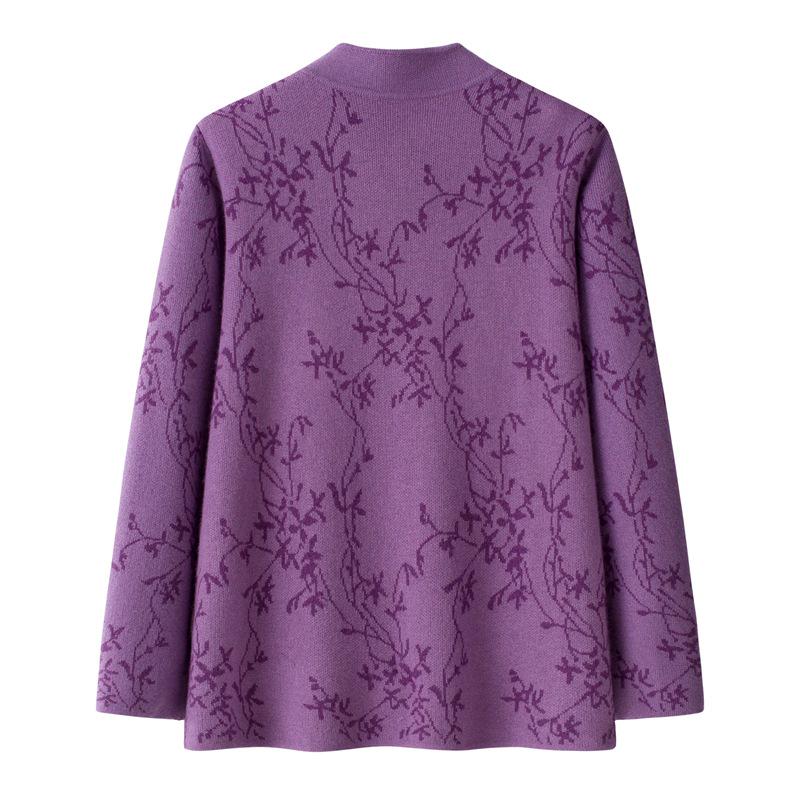 2025 Autumn/Winter Chinese Style Thick Wool Cardigan Sweater Coat for Women - Plus Size Loose Fit Mother's Outerwear