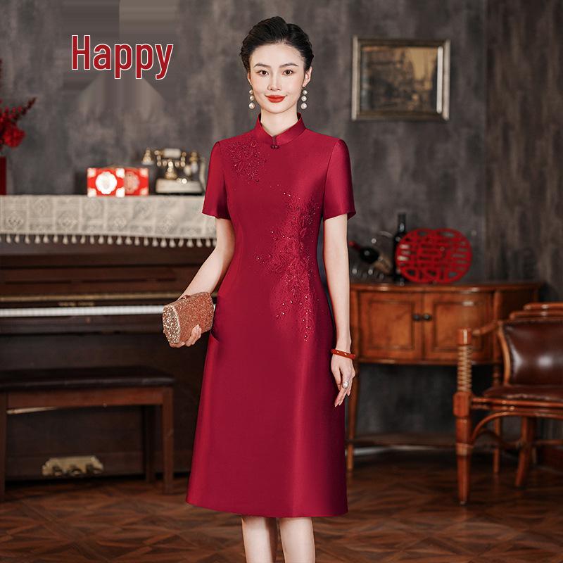 2024 New Style Spring Cheongsam Dress for Middle-aged and Elderly Women - Fashionable Chinese Style Wedding Banquet Outfit