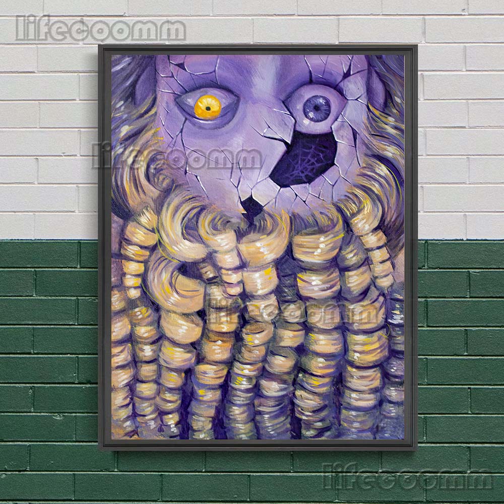Surreal Art Print Deer Girl And Jelly Fish Mermaid Gothic Wall Art Canvas Painting Witch With Cat Poster Print Home Decoration (with Frame)