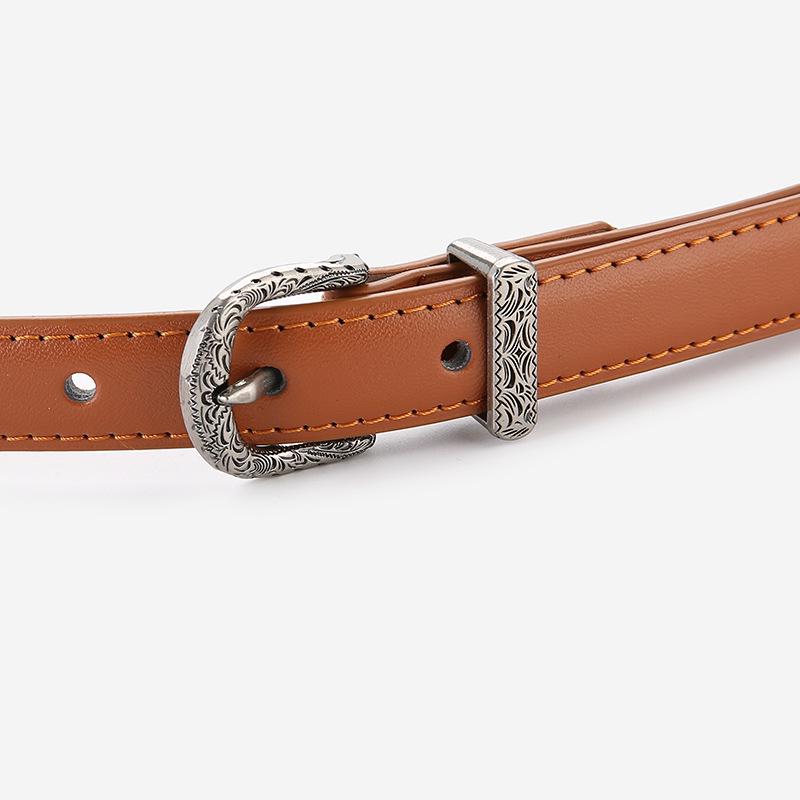 Elegant Women's Two-Layer Genuine Cowhide Leather Belt with Retro Silver Pin Buckle - Thin Decorative Accessory for Pants