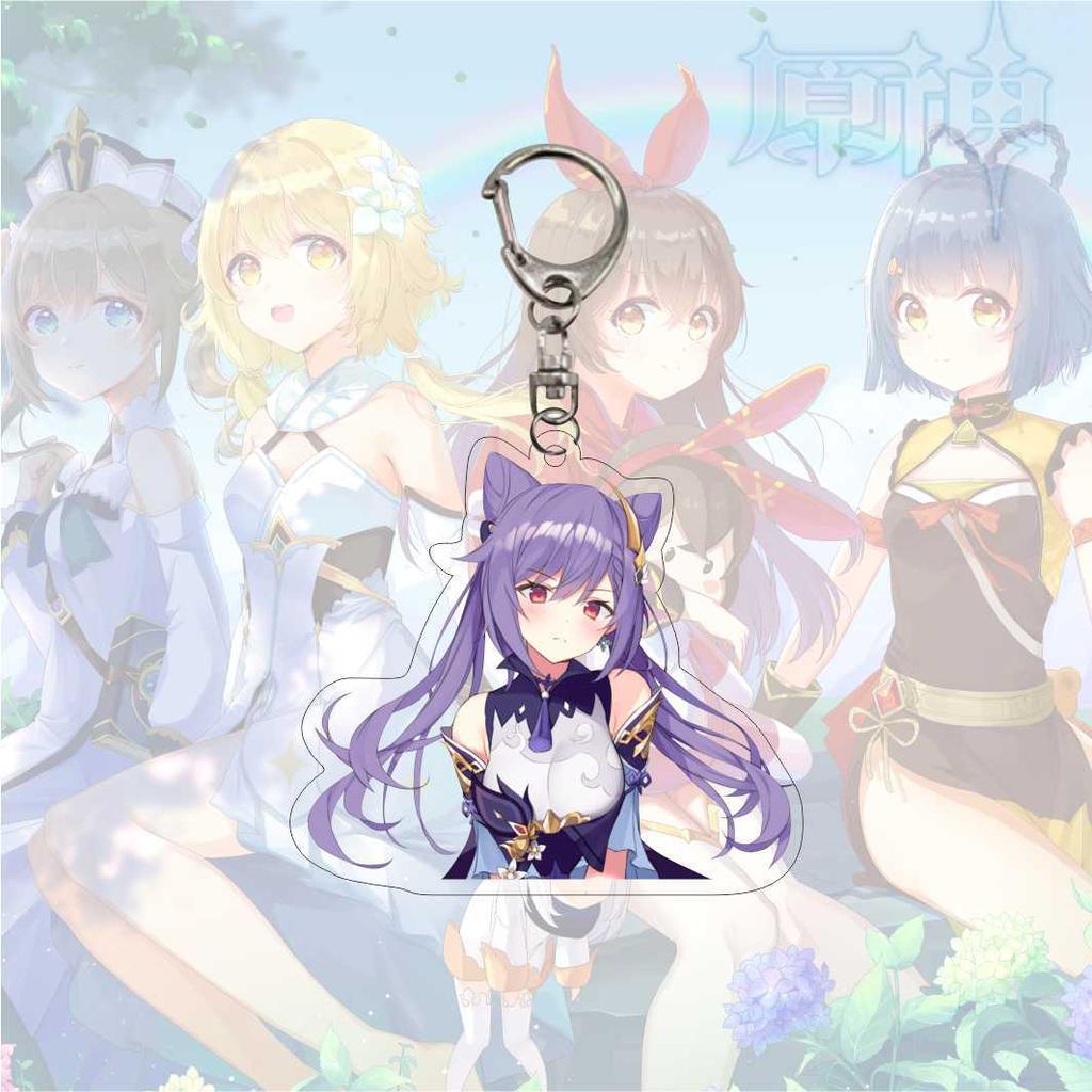 Cartoon Anime Genshin Impact Keychain Acrylic Double Sided Transparent Key Chain Ring Keyring Accessories Jewelry For Fans Gifts