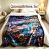 Easter Bunny Theme Soft Blanket Personalized Custom Name Text Print Warm Blanket Home Sofa Bedroom Decor