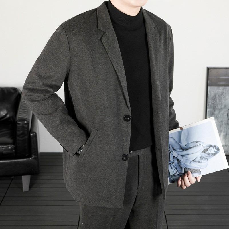 Men's Trendy Harajuku Long Sleeve Notch Lapel Casual Suit Coat for Autumn/Winter