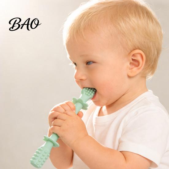 Infant Soothing Chew Toy Baby Silicone Teething Toy, Food-Grade Bite Soother for Gum Seamless One Piece Teether Relief, Anti-Finger Biting Stick,