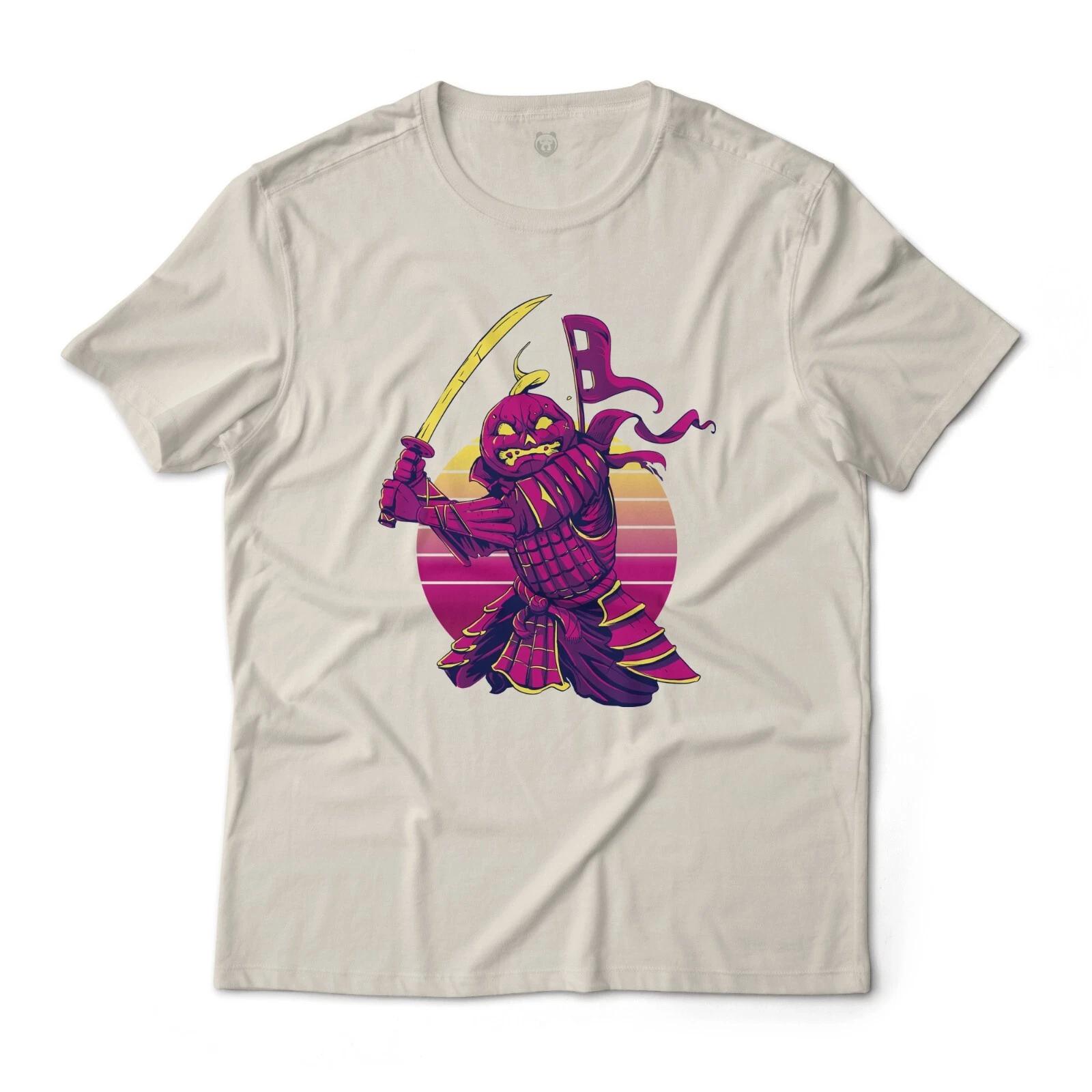 

Jack O Lantern Pumpkin Samurai Retro Graphic T-T-Shirt Lightweight Cotton Tee M