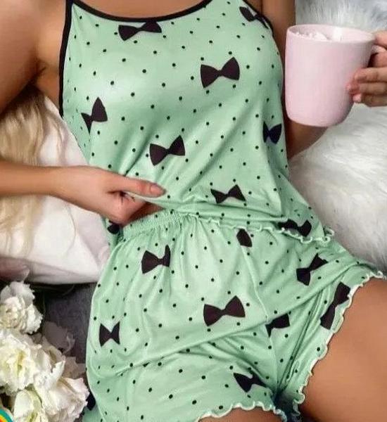 European & American Women's Milk Silk Summer Camisole & Pajama Set - Soft, Drapey, Cute Print