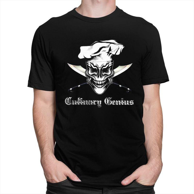 Custom Culinary Genius Skull Chef Tshirts for Men Short Sleeve Casual T Shirt Cooking Pirate Tshirts Slim Fit Pure Cotton Tee
