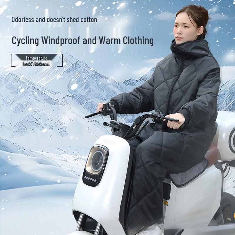 Windproof Winter Fleece-Lined Electric Vehicle Riding Coat