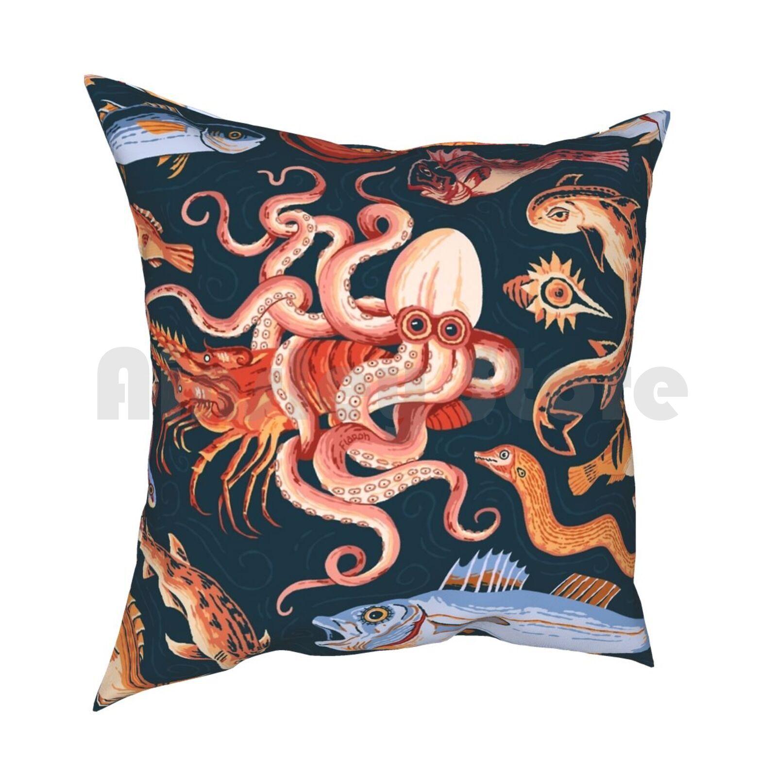 Pompeii Marine Mosaic Pillow Case Printed Home Soft Throw Pillow Pompeii Ancient Mosaic Roman Archaeology Ocean Octopus 30cmx30cm