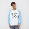 We11done FW22 Round Logo Color Block Raglan Letter Print Crew Neck Long Sleeve T-Shirt Unisex Tops Sky-Blue WD-TT3-22-858-U-SK-0