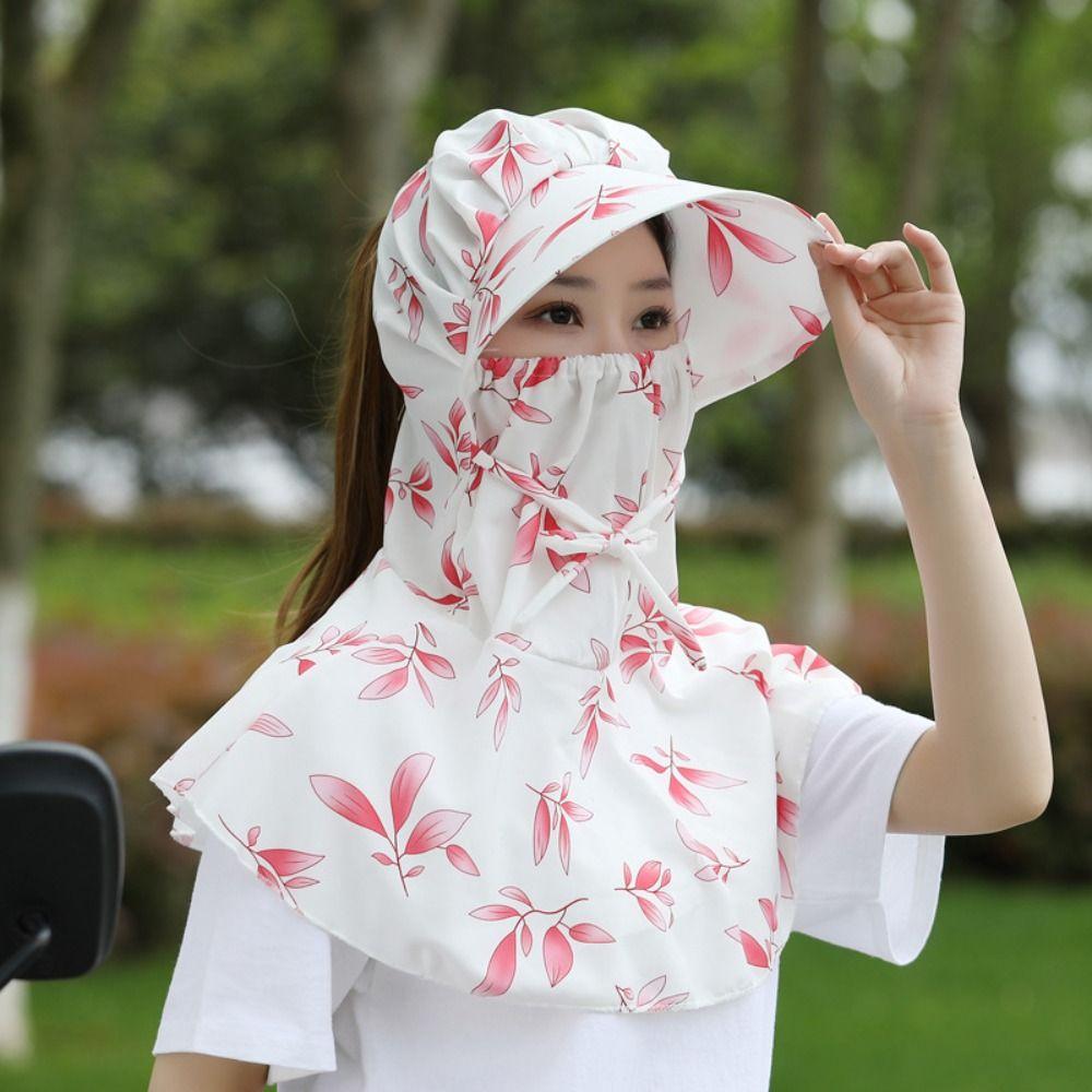 Flower Wide Brim Bucket Cap Sunscreen Tea Picking Cap Breathable Bucket Hat with Mask  Outdoor