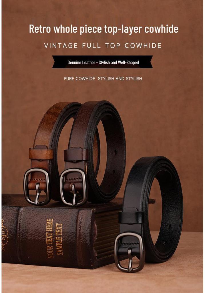 Women's Premium Cowhide Leather Belt with Pin Buckle - Handmade & Soft
