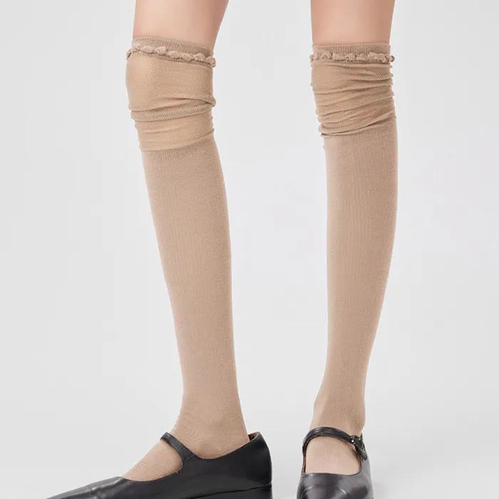 See-through detail knee-high socks 4 colors