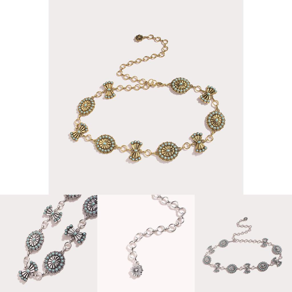 Womens Metal Waist Chain With Turquoise Inlays For Palace Style Jewelry And Special Occasions