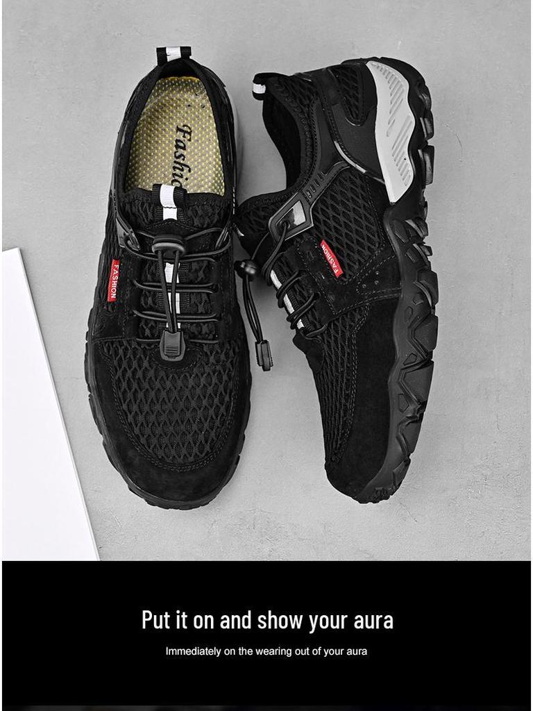 2025 Men's Breathable Leather Outdoor Casual Hiking Shoes - Non-Slip, Soft Sole, Mesh Design