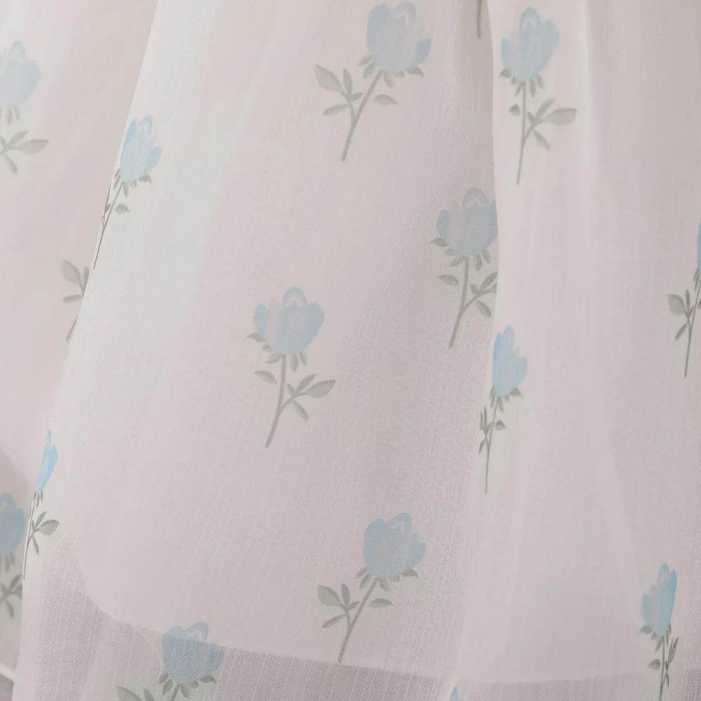 Flower Girl Princess Dress with Puff Sleeves and Floral Mesh Tulle Skirt for Weddings and Birthdays