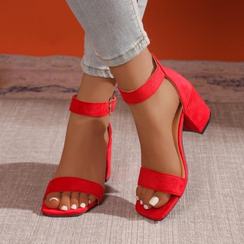 Fashion Women Sandals New Summer Fashion Sandals Medium High Heels Outdoor Elegant Wedding Shoes Bridal Plus Size Buckle Strap Sandals