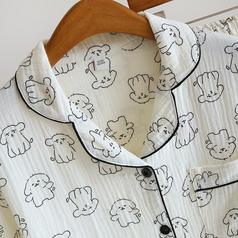 2026 New Spring and Autumn Women's Pajama Set 100% Cotton Crepe Cute Long sleeved Pants Two piece Printed Loose Home Fury