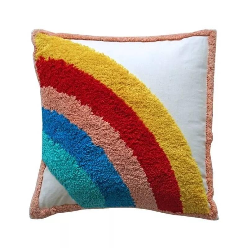 Bohemian Style Rainbow Pillow Cover Soft Cotton Linen With Tassels And Embroidery