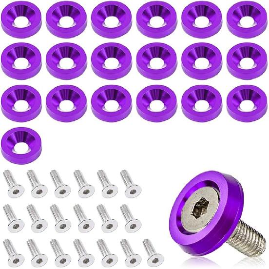 20PCS Aluminum Bumper Fender Washer Stainless Steel Bolts, Engine Bay Dress Up Fastener Kit, M6 JDM Fender Washer, Car Body Decoration Kit For