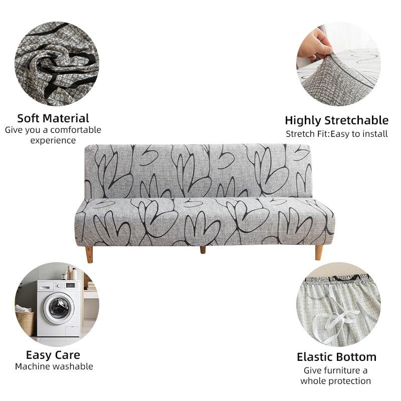 LANMOLIFE Armless Futon Sofa Cover Printed Elastic Sofa Covers Removable Cleaning Spandex Sofa Covers Suitable For Home Decor