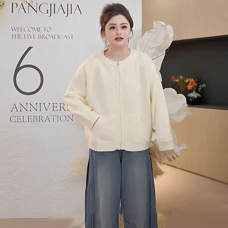 AutumnWinter Korean Style Plus Size Women s Round Neck Zipper Knit Cardigan - 200 Jin 2XL 130-150 jin 2560₽