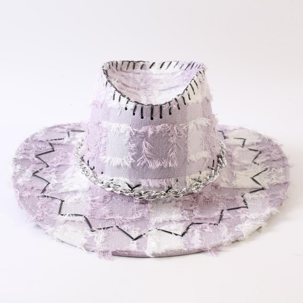 European and American Classic Retro Old Plaid Burr Jazz Hat Men's and Women's Outdoor Sunscreen Sunshade Big Eaves Western Cowboy Hat