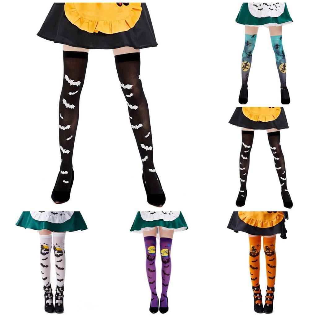 Halloween Costume Accessories Over The Knee Socks With Bat Print For Ladies
