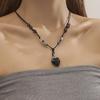 Heart Natural Stone Necklace Woven Rope Chain Choker for Women Girl Unisex Necklace Gemstone-Jewelry Ornament Gift