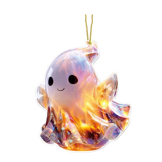 Funny Ghost Pendant 2D Acrylic Car Hanging Decor Ghost Design Backpack Charm Halloween Festive Party Decoration