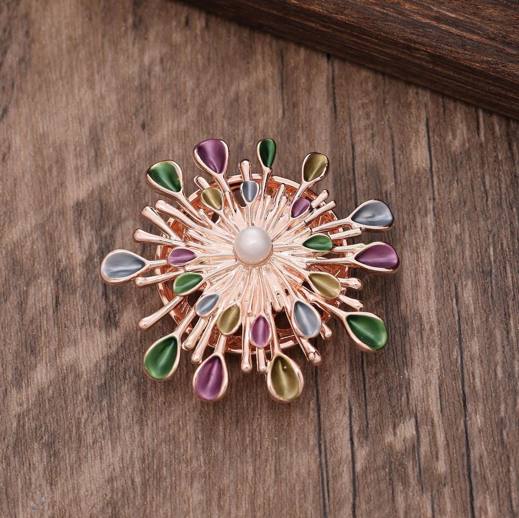 Nouvelle Broche Tournesol Émail Irrégulier à Boucle Magnétique, Broche Fleur Épineuse Multifonctionnelle pour Dames