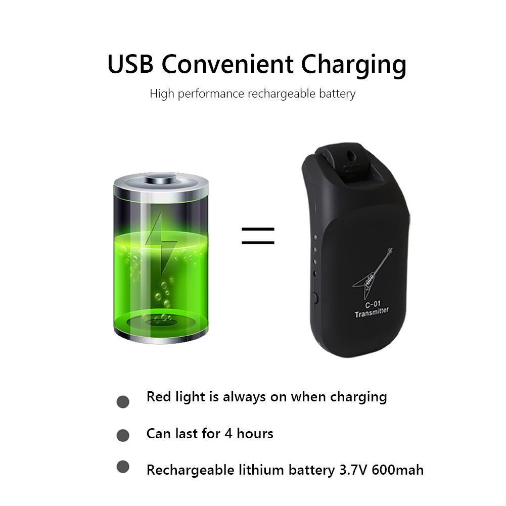 C01 UHF Wireless System USB Rechargeable Wireless Guitar Pickup Audio Transmitter Receiver for Electric Guitar Bass Violin