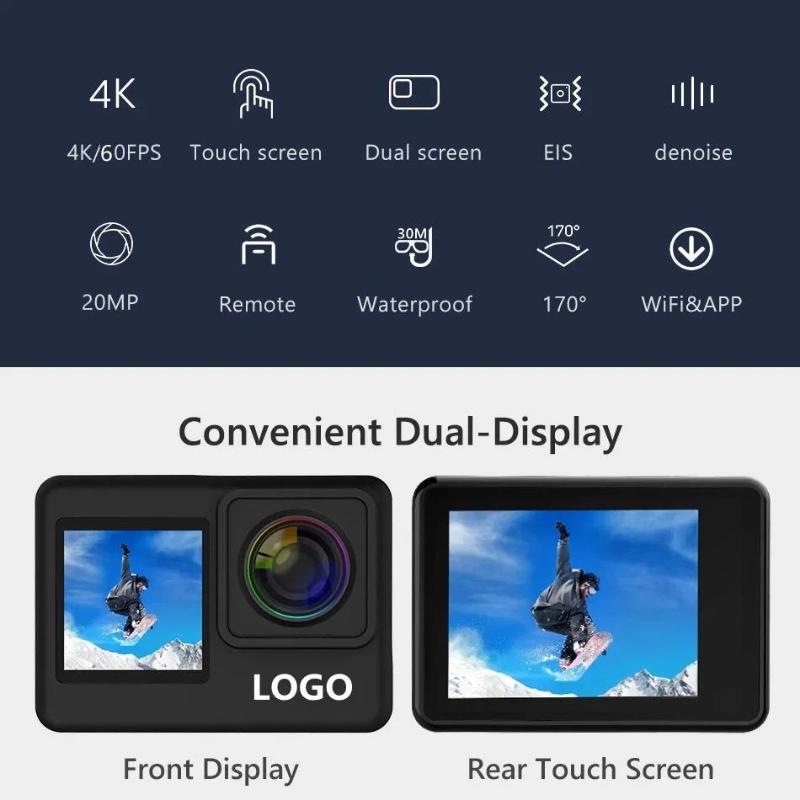 4K HD Touchscreen Dual-Screen Action Camera, DV, WIFI Remote Control, Outdoor Waterproof Video Camera, Diving Camera