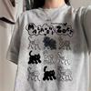 Summer New Niche Cartoon Fun Kitten Printing Design Sense Short Sleeve T-Shirt Women's Casual Loose Versatile Top