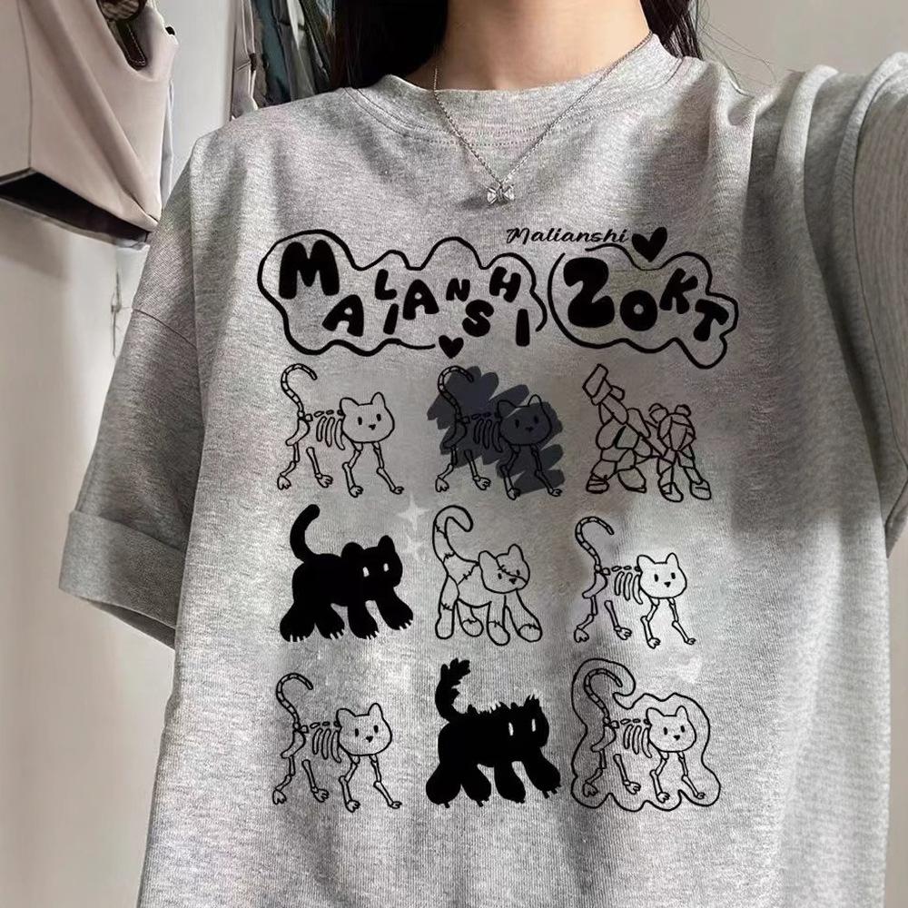 Summer New Niche Cartoon Fun Kitten Printing Design Sense Short Sleeve T-Shirt Women's Casual Loose Versatile Top