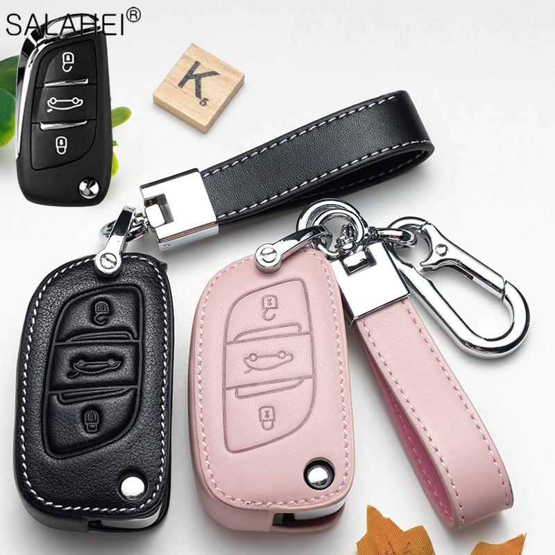 AALY1 New Leather Car Key Case Remote Cover For Peugeot 208 308 T9 508 2008 For Citroen C4 For Opel Corsa Crossland X Auto Accessories