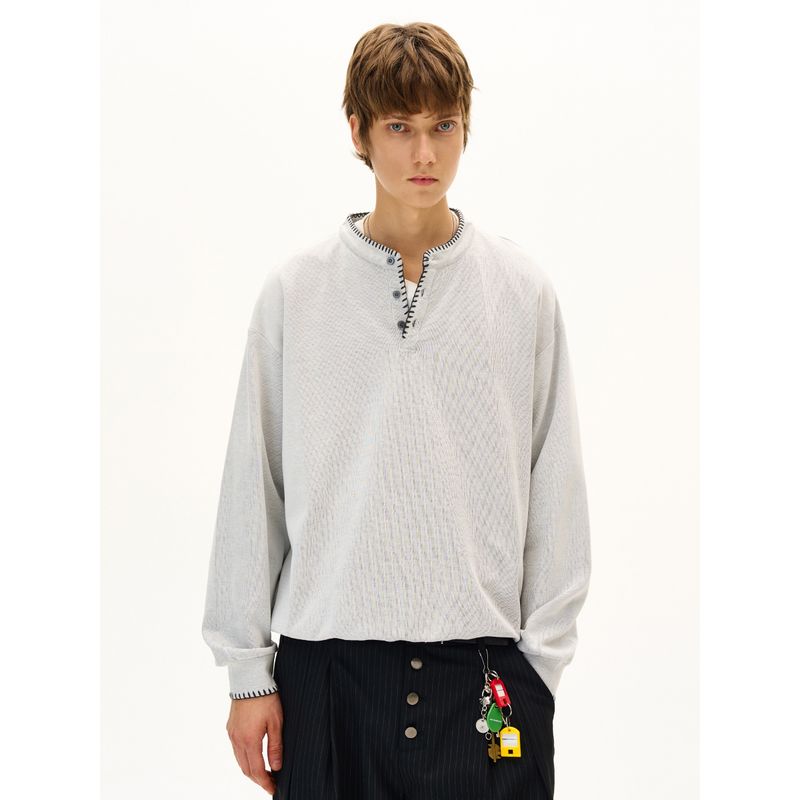 Madwitch Original Stitching Wire Henry Collar Knitted Hoodie Men's and Women's Loose Casual Old Money Style Long sleeve Top Tide