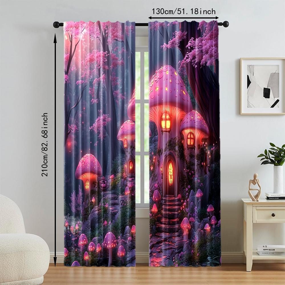 2 Pcs   Versatile Polyester Transparent Curtains for Home Decoration Enchanted Forest Fairy for Use In Bedrooms and Living Rooms