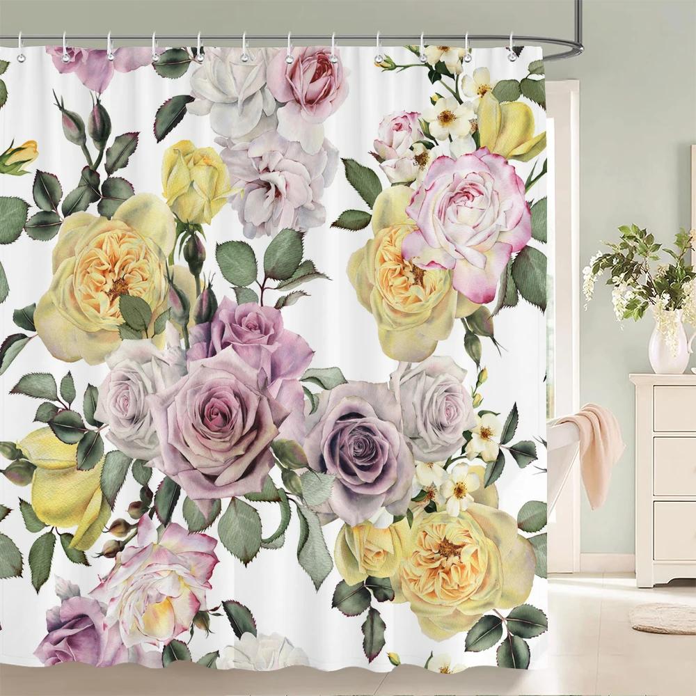 1 pack Watercolor tulip flowers pattern polyester material shower curtain bathroom partition curtain home decorative curtain