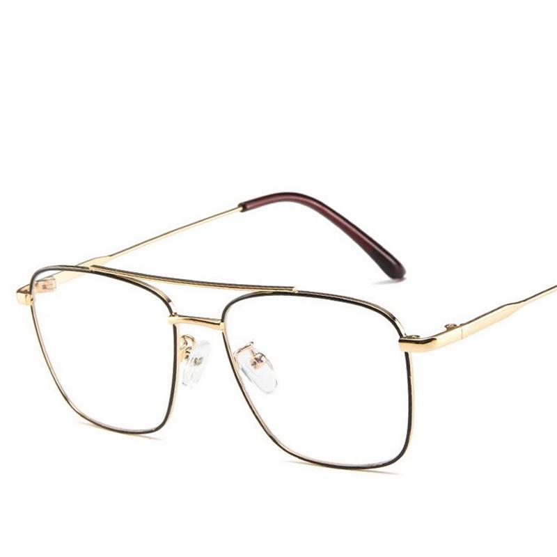 Double Beam Anti Blue Light Square Prescription Glasses For The Nearsighted Vintage Metal Myopia Spectacles -0.5 -0.75 To -6.0