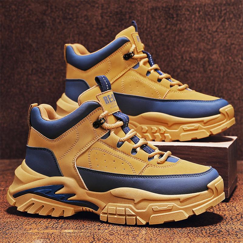 Men Short Boots High Top Thick Sole Wear-resistant Comfortable Lace Up Casual Shoes Breathable Non Slip Daily Commuting Sneakers