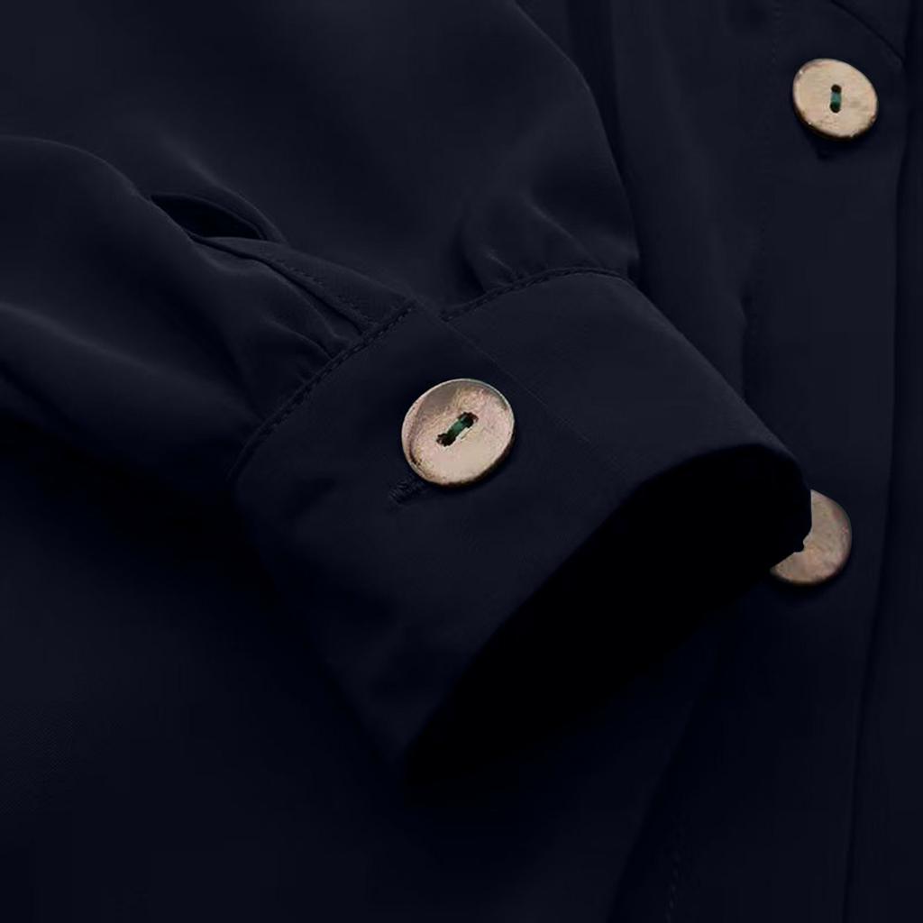 Frauen Casual Lose Einfarbig Langarm Tasche Knopf Hemd Kleid Robe