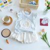 Summer Girls Dopamine Sweet Cartoon Striped Top With Bud Shorts Lace Trim Two Piece Set Cute Kids Outfit
